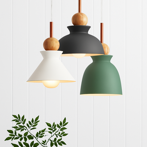 Coloured metal pendant light in various nordic shapes - vue 3 sur 18
