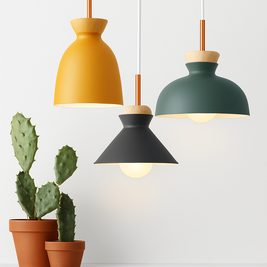 Coloured metal pendant light in various nordic shapes - vue 13 sur 18