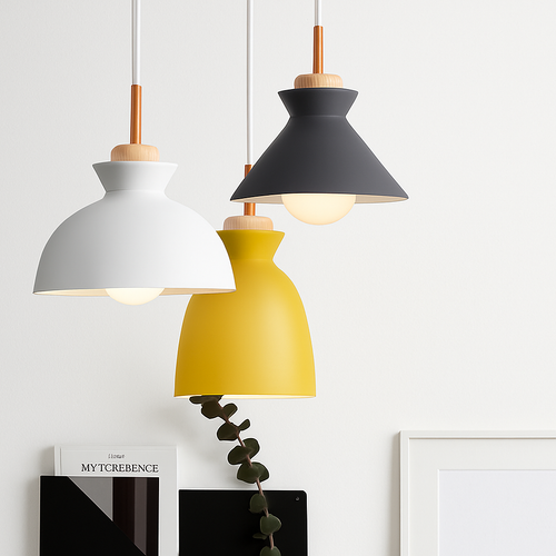 Coloured metal pendant light in various nordic shapes - vue 4 sur 18