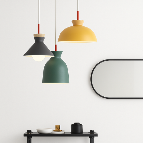 Coloured metal pendant light in various nordic shapes - vue 6 sur 18