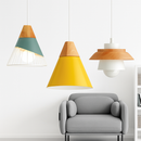 Coloured metal and wood pendant light in various Nordic shapes