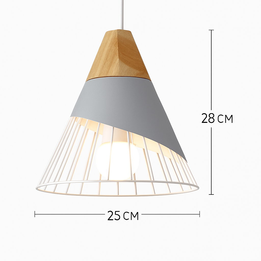 Coloured metal and wood pendant light in various Nordic shapes - vue 13 sur 27