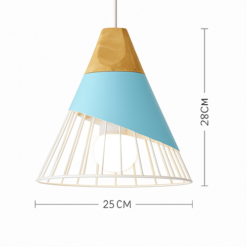 Coloured metal and wood pendant light in various Nordic shapes - vue 15 sur 27