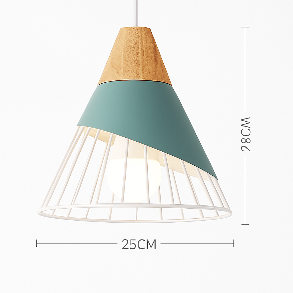 Coloured metal and wood pendant light in various Nordic shapes - vue 16 sur 27