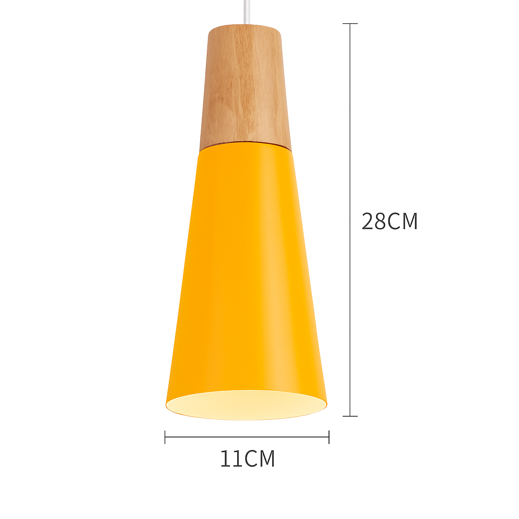 Coloured metal and wood pendant light in various Nordic shapes - vue 18 sur 27