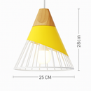 Coloured metal and wood pendant light in various Nordic shapes