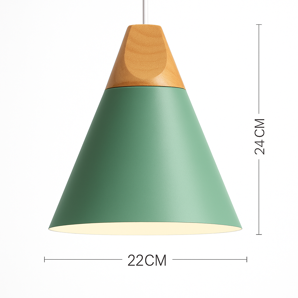 Coloured metal and wood pendant light in various Nordic shapes - vue 5 sur 27