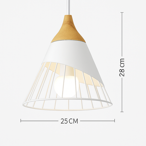 Coloured metal and wood pendant light in various Nordic shapes - vue 11 sur 27