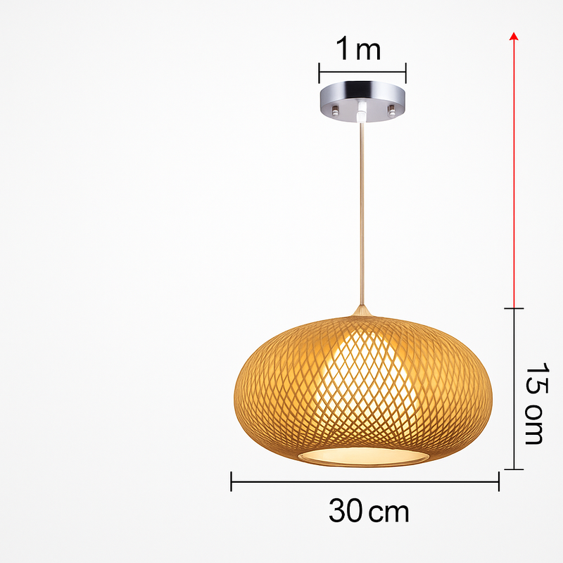 Suspension en rotin LED avec abat-jour arrondi