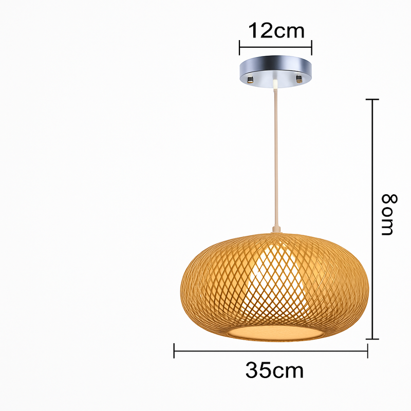Suspension en rotin LED avec abat-jour arrondi