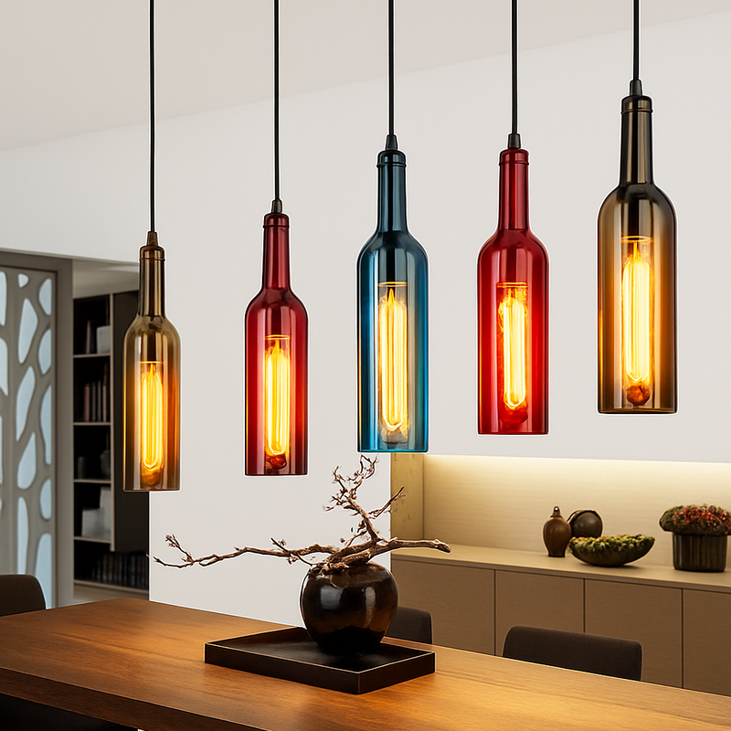 suspension en verre design pour bouteille de vin moderne