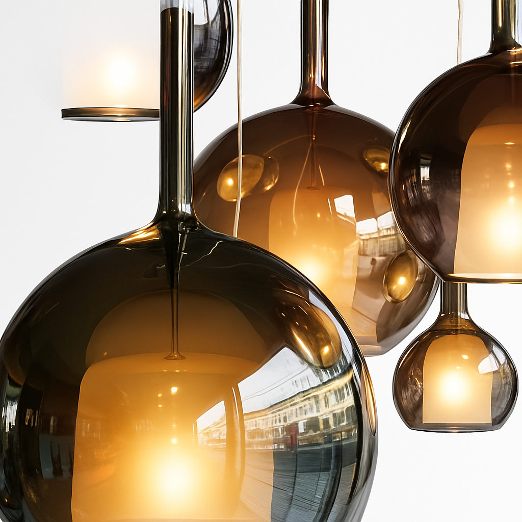 Suspension en verre LED pour cuisine île salon gris intérieur décor - vue 6 sur 10