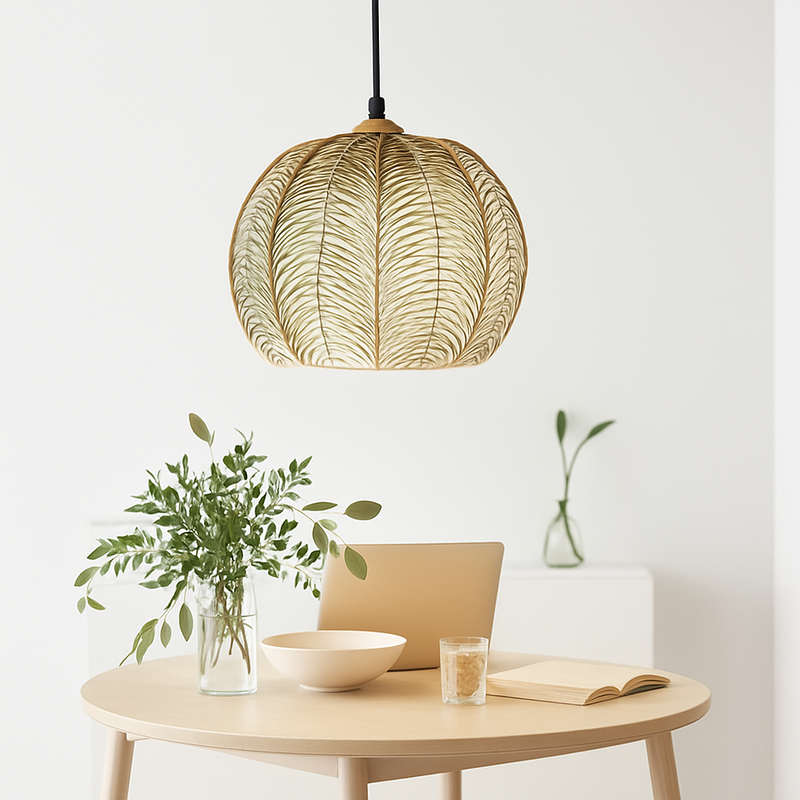 Suspension en verre moderne à motif de feuilles vertes