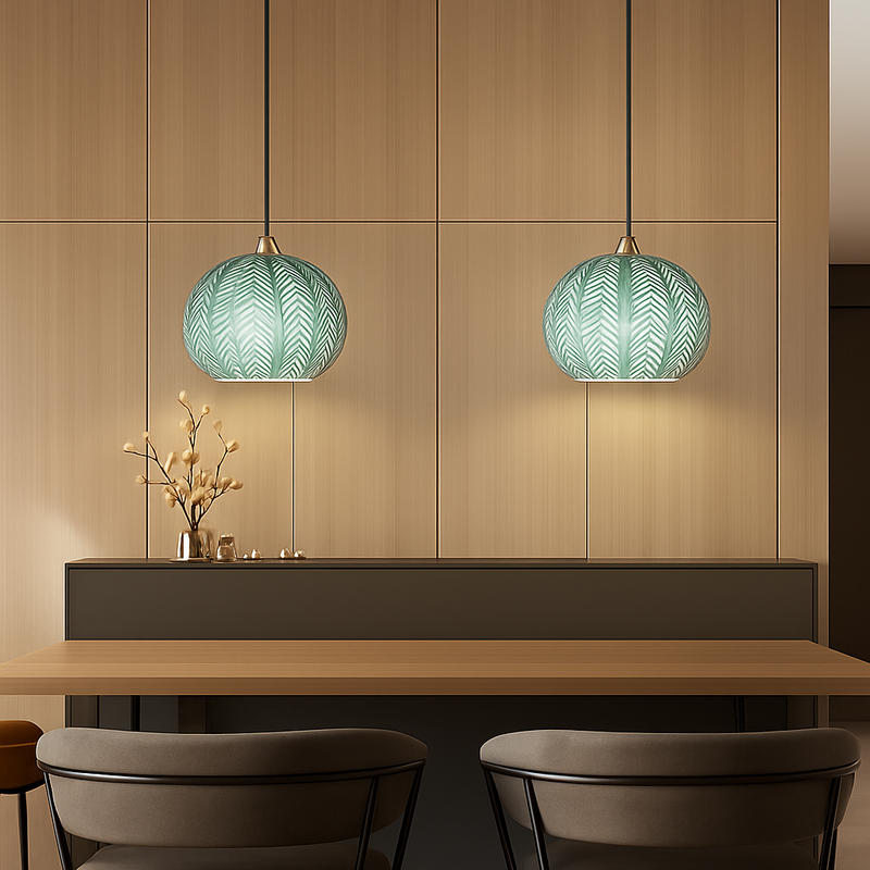 Suspension en verre nordique à motif de feuilles colorée