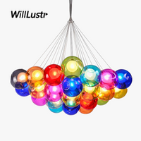 Mouth-blown glass pendant with colourful bubbles for hotel, boutique or nursery