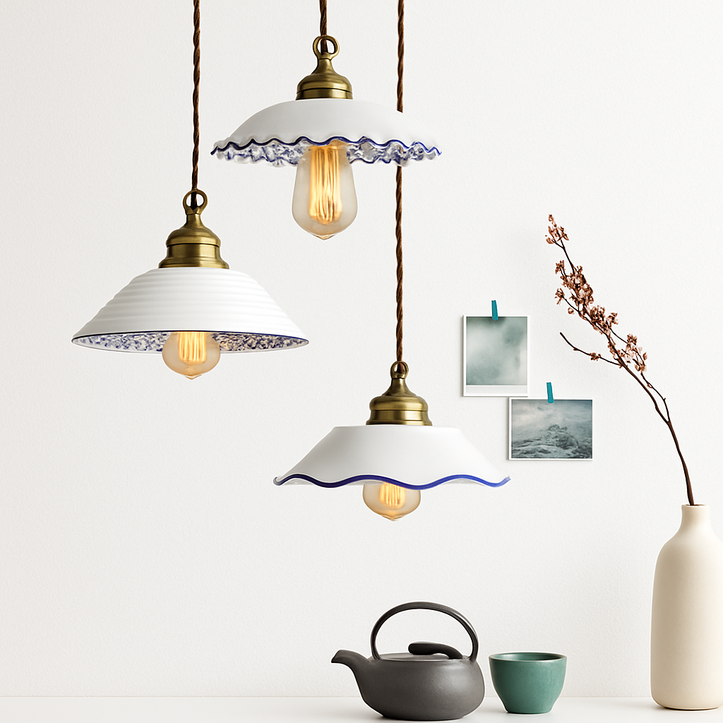 Loft style vintage flower pendant lamp in ceramic - vue 3 sur 14
