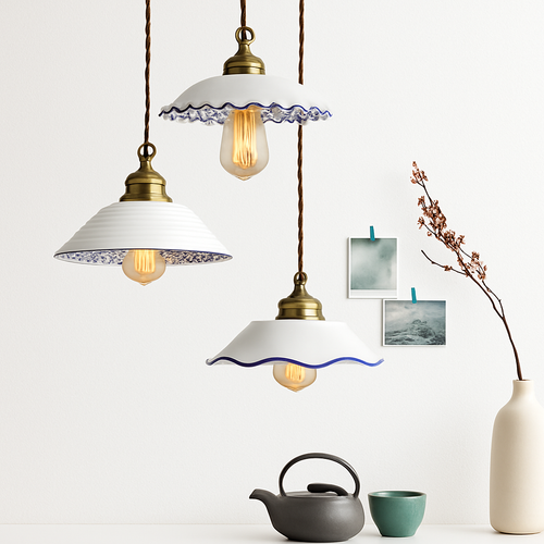 Loft style vintage flower pendant lamp in ceramic - vue 4 sur 14