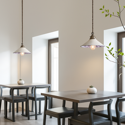 Loft style vintage flower pendant lamp in ceramic - vue 7 sur 14
