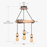 suspension industrielle nordique en bois style rétro à trois têtes