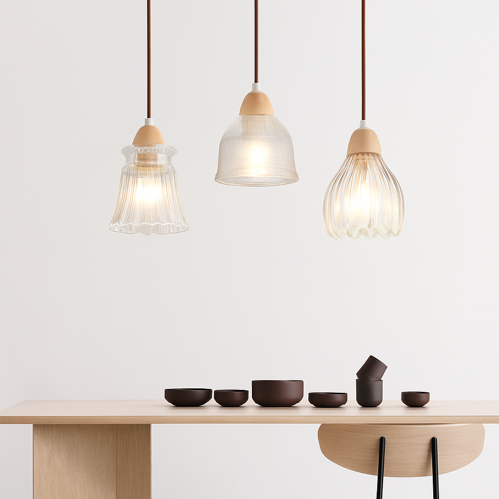 suspension japonaise moderne en bois et verre luminaire design - vue 7 sur 24