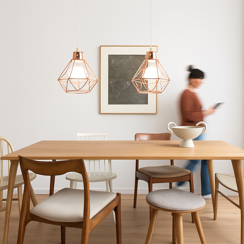 Suspension lampara de techo colgante éclairage suspendu moderne Cage en fer Loft cuisine salon suspension E27 or Rose - vue 3 sur 27