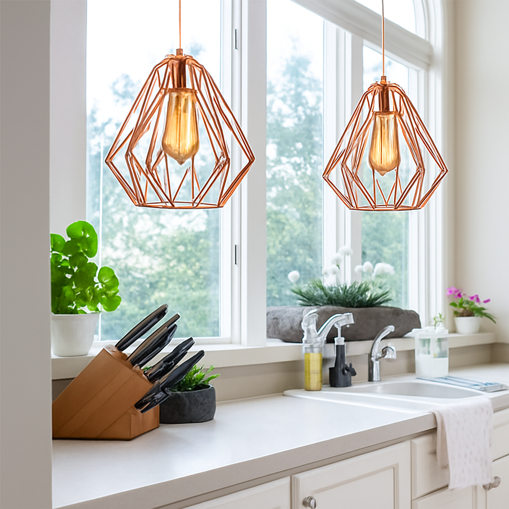 Suspension lampara de techo colgante éclairage suspendu moderne Cage en fer Loft cuisine salon suspension E27 or Rose - vue 5 sur 27