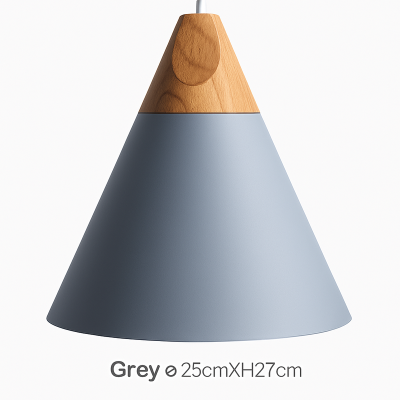 Suspension LED bois et aluminium en forme de cône