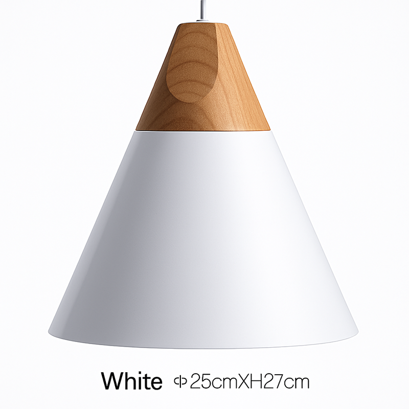 Suspension LED bois et aluminium en forme de cône