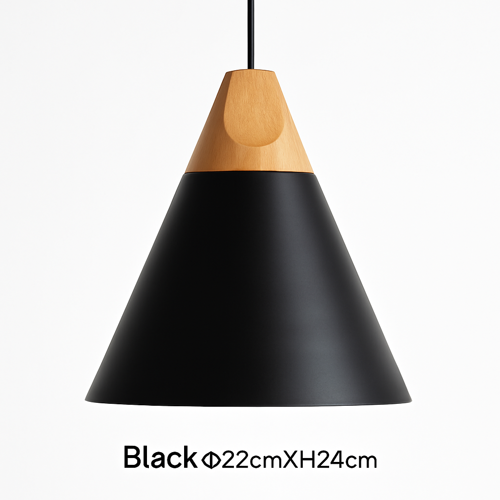 Suspension LED bois et aluminium en forme de cône - vue 8 sur 17