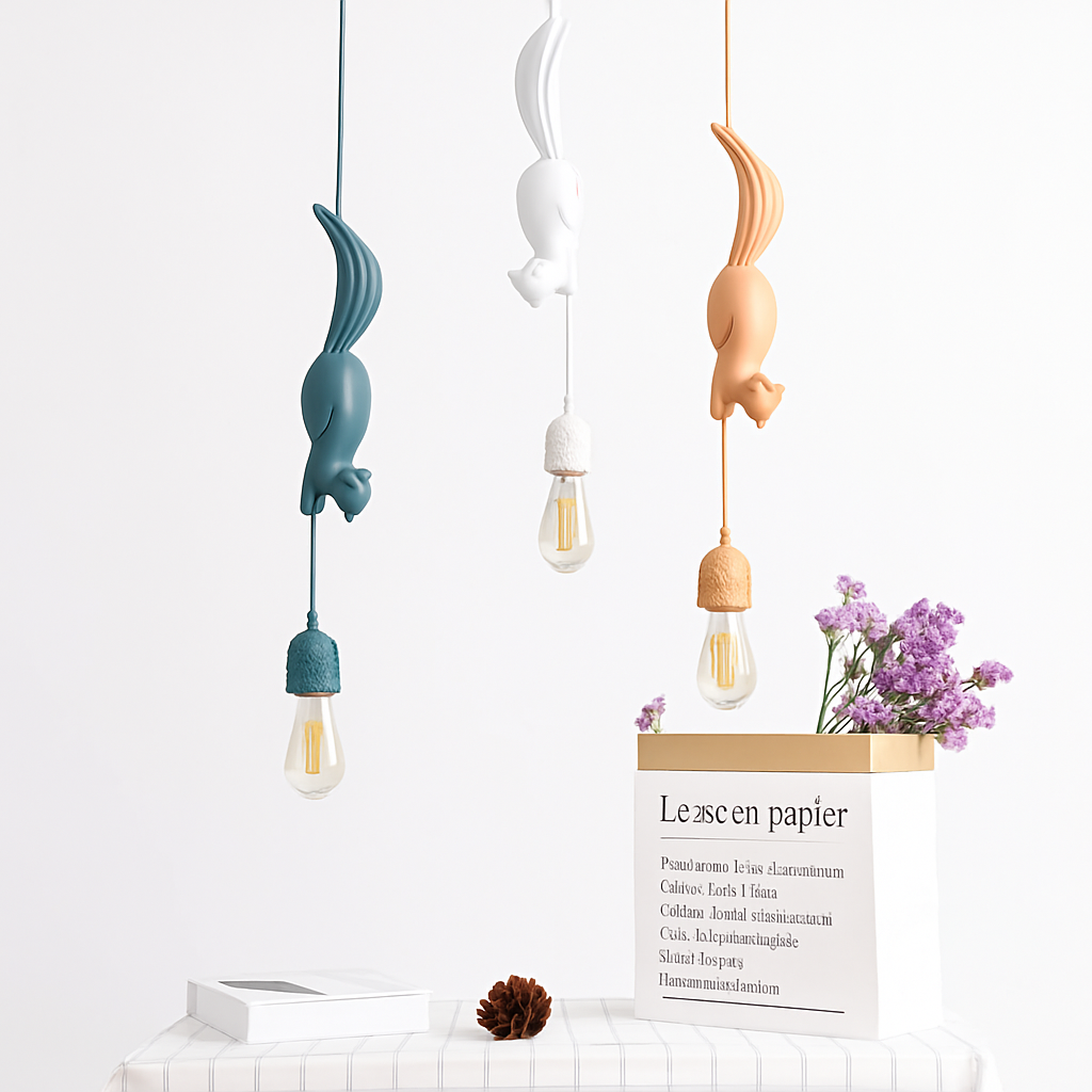 suspension LED design nordique animal écureuil en résine décoratif - vue 4 sur 9