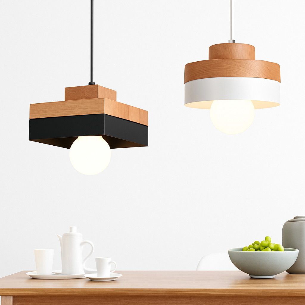Suspension LED en bois (carré ou rond) - vue 4 sur 8