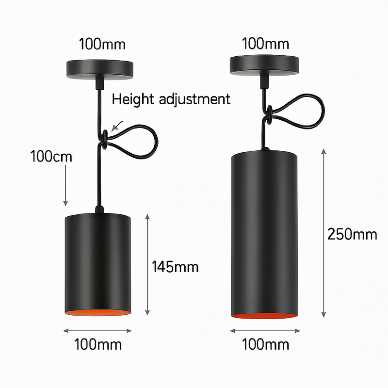 Suspension LED en forme de cylindre noir Vintage