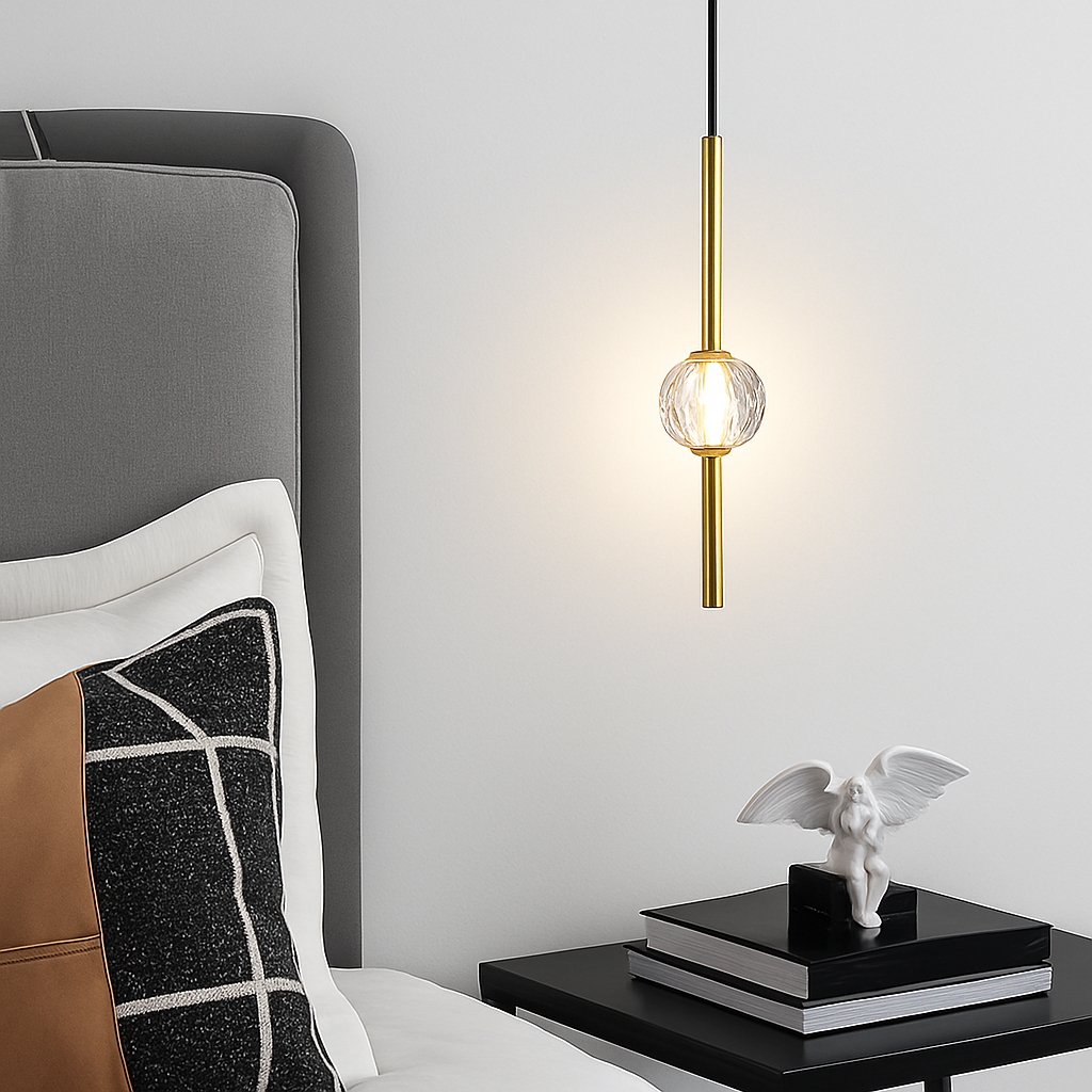 suspension LED en laiton design moderne avec cordon réglable en verre de cristal - vue 8 sur 17