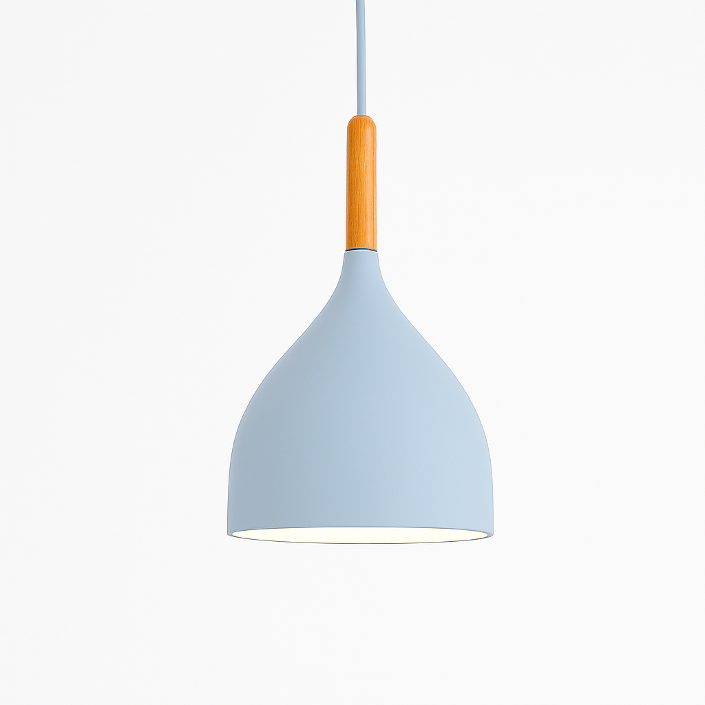 Suspension LED en métal coloré et baton en bois Nordic - vue 14 sur 29