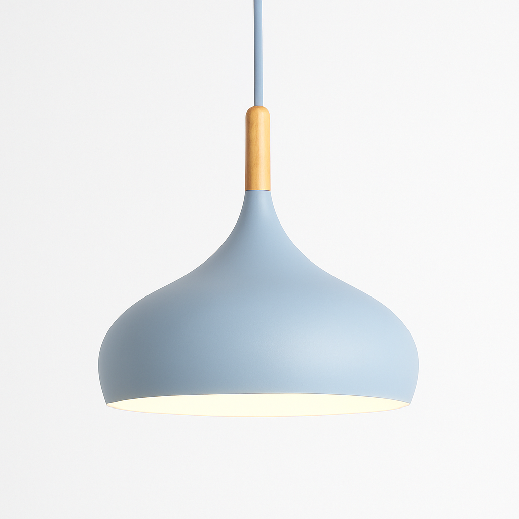 Suspension LED en métal coloré et baton en bois Nordic - vue 21 sur 29