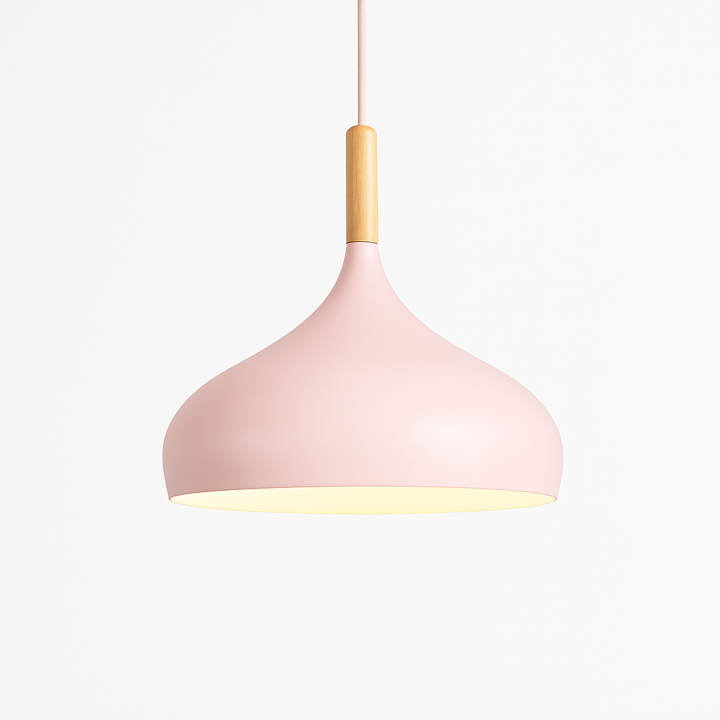Suspension LED en métal coloré et baton en bois Nordic - vue 26 sur 29