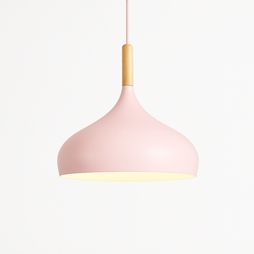 Suspension LED en métal coloré et baton en bois Nordic