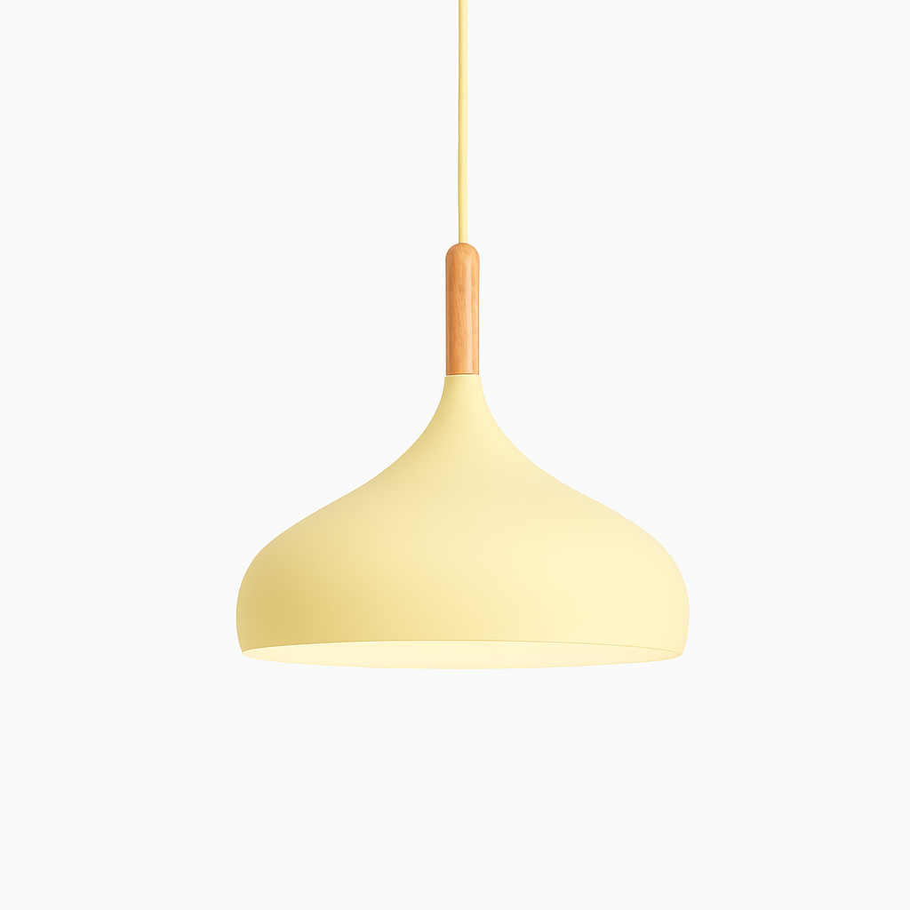 Suspension LED en métal coloré et baton en bois Nordic - vue 27 sur 29