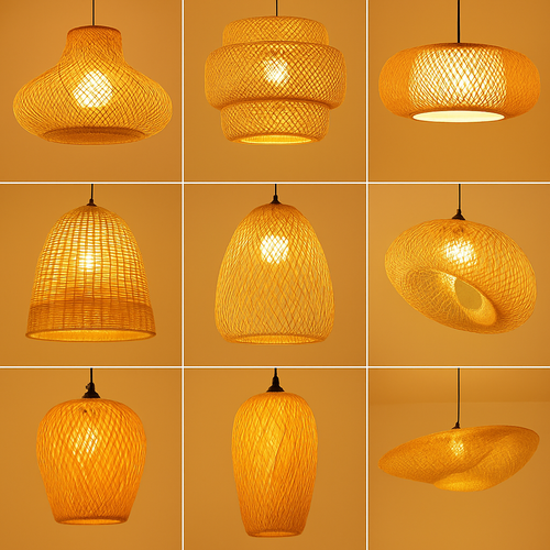 Suspension LED en rotin fait à la main rond chapeau de paille en bambou pastorale Vintage - vue 3 sur 17