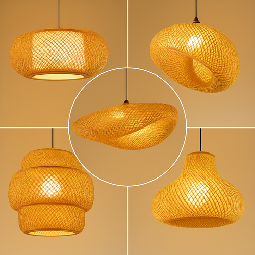 Suspension LED en rotin fait à la main rond chapeau de paille en bambou pastorale Vintage - vue 5 sur 17