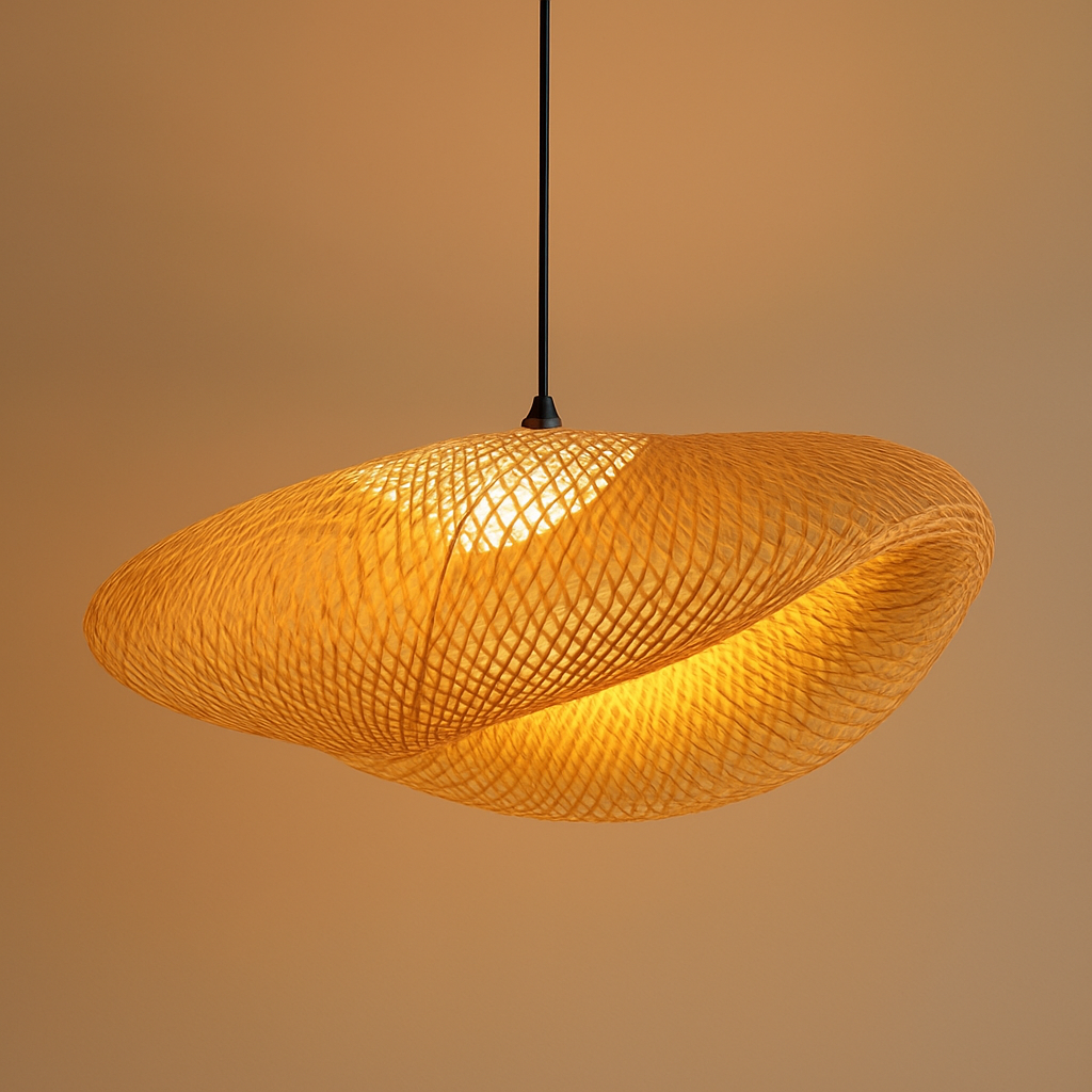 Suspension LED en rotin fait à la main rond chapeau de paille en bambou pastorale Vintage - vue 9 sur 17