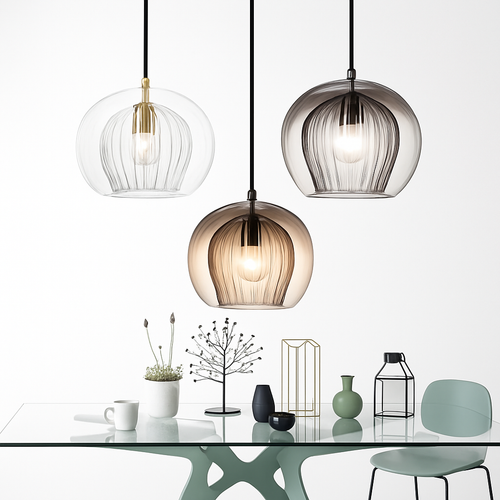 Suspension LED en verre au design nordique gris fumé