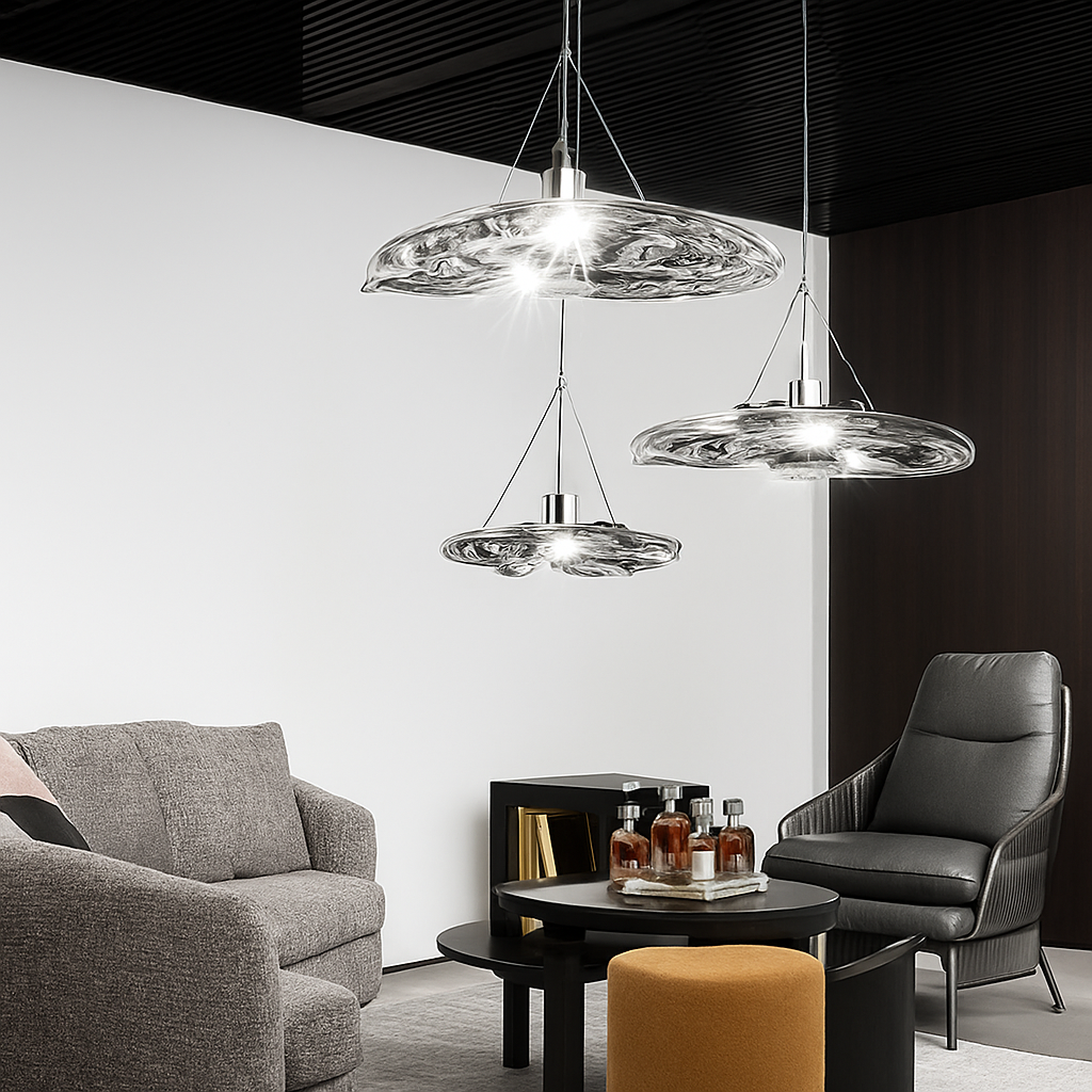 Suspension led en verre design nordic manta - vue 6 sur 20