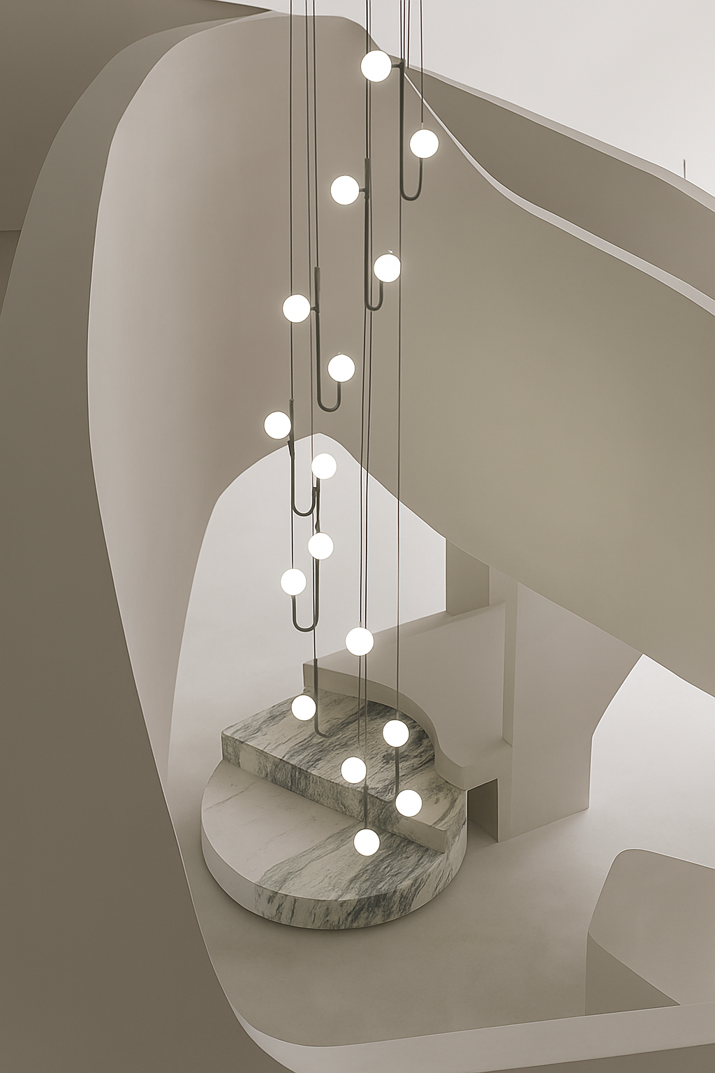 Suspension LED escalier colimaçon plafond lustre moderne luxe - vue 4 sur 14