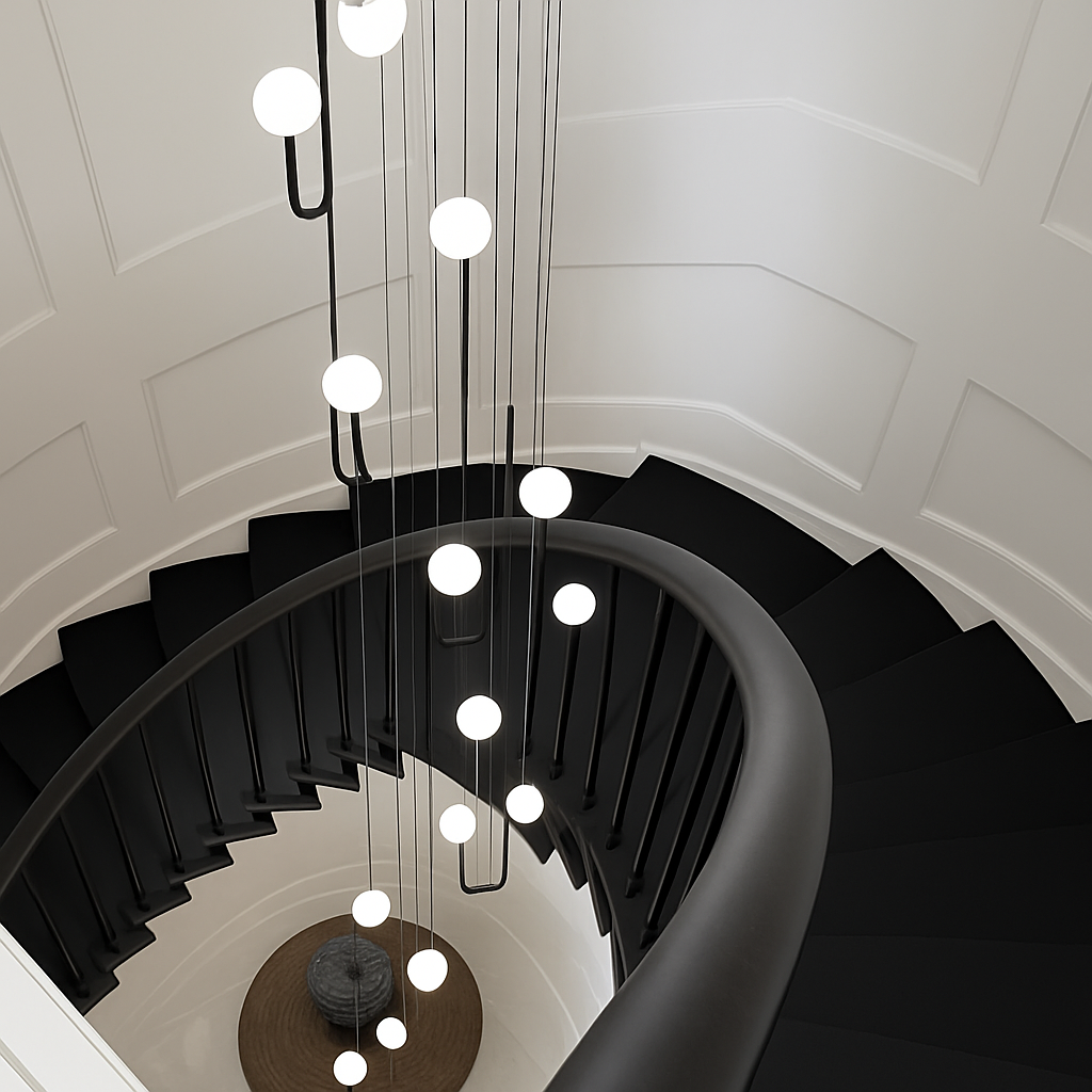 Suspension LED escalier colimaçon plafond lustre moderne luxe - vue 5 sur 14