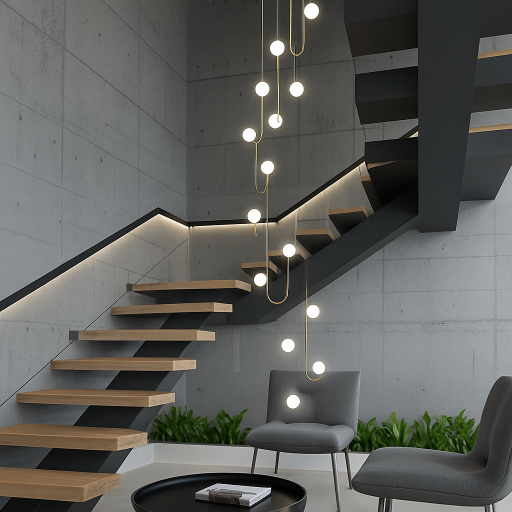Suspension LED escalier colimaçon plafond lustre moderne luxe - vue 6 sur 14