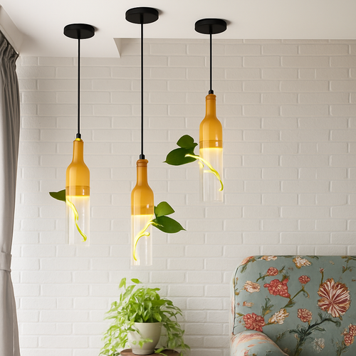 suspension led industrielle en bois et verre pour plantes