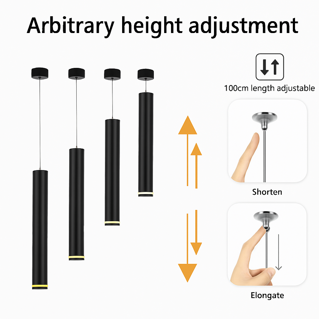 suspension led lampe long tube lustre aluminium suspendu foco - vue 7 sur 16