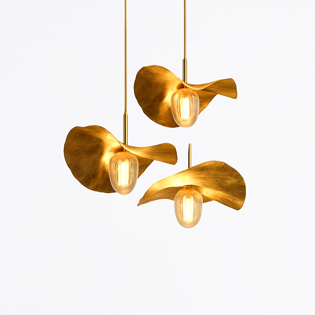 Suspension LED modernes en laiton feuille de Lotus pour Restaurant Table basse cuisine île lustre décor à la maison Lustres Luminaires - vue 3 sur 9