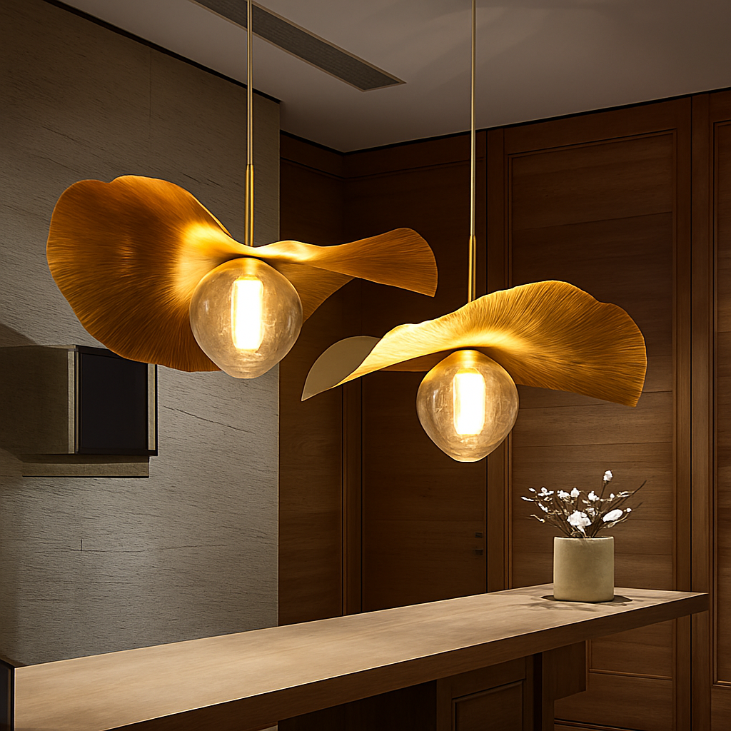Suspension LED modernes en laiton feuille de Lotus pour Restaurant Table basse cuisine île lustre décor à la maison Lustres Luminaires - vue 4 sur 9